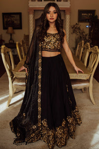 Black Floral Hand Embroidered Lehenga Choli Set-[bridal_lehenga]-Raas