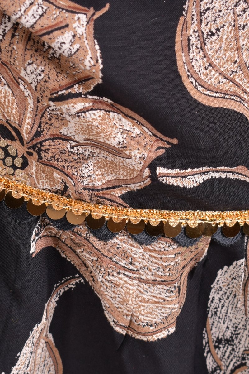 Black Floral Sequins Ruffle Saree-[ruffle_ready_to_wear_saree]-Raas