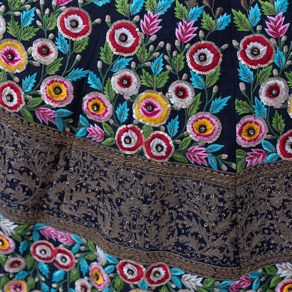 Black Gown with Floral Embroidery-Raas USA