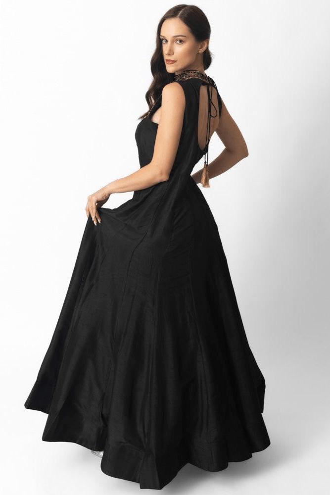 dress to impress party Experience Elegance: Black Gown with Hand Embroidery S / Black