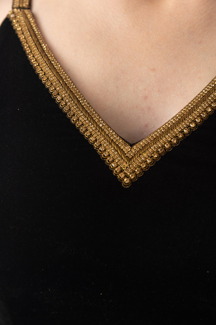 Black Gown with Hand Embroidery-Raas USA