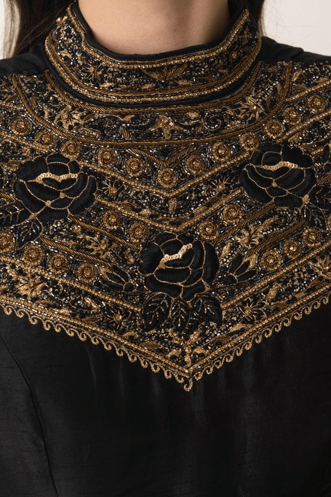 Black Gown with Hand Embroidery-Raas USA