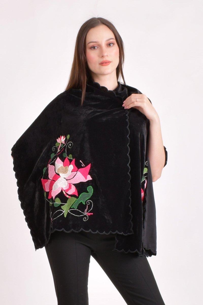 Black Hand Embroidered Velvet Scarf scarves & stoles RAAS