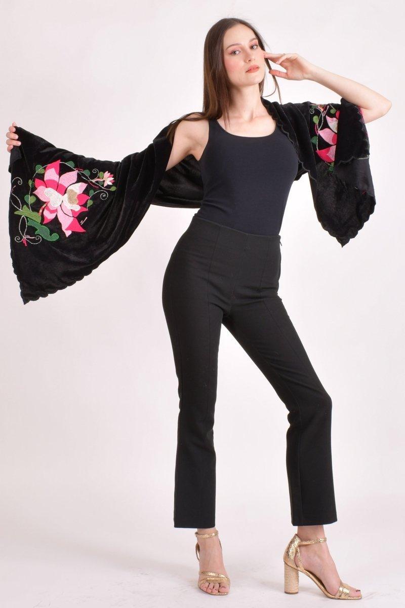 Black Hand Embroidered Velvet Scarf scarves & stoles RAAS