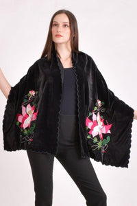 Black Hand Embroidered Velvet Scarf scarves & stoles RAAS