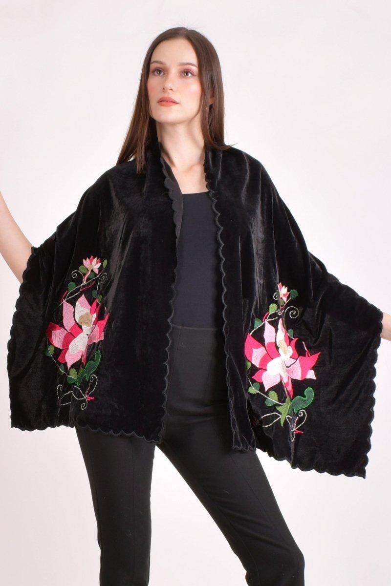 Black Hand Embroidered Velvet Scarf scarves & stoles RAAS