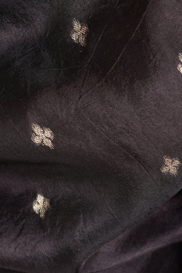 Black Jacquard Floral Pre-Pleated Saree-[pre_stitched_saree]-Raas