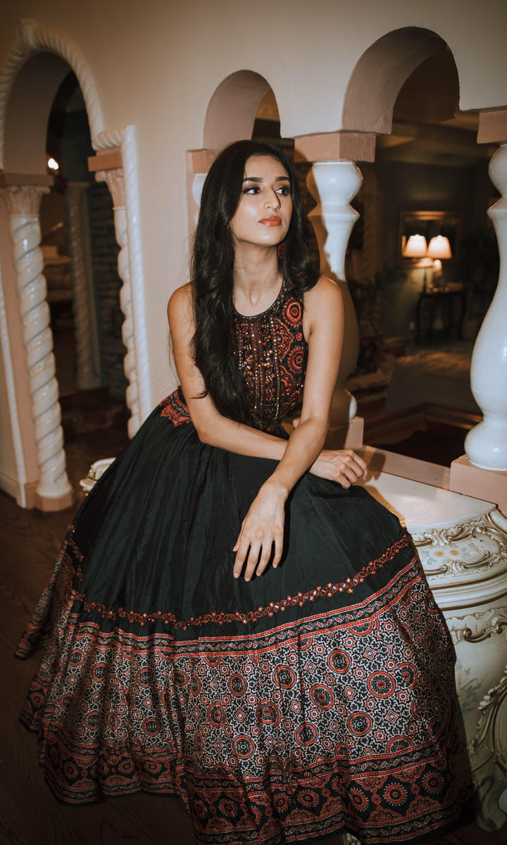 Black Lehenga with Hand Embroidered Blouse-Raas USA