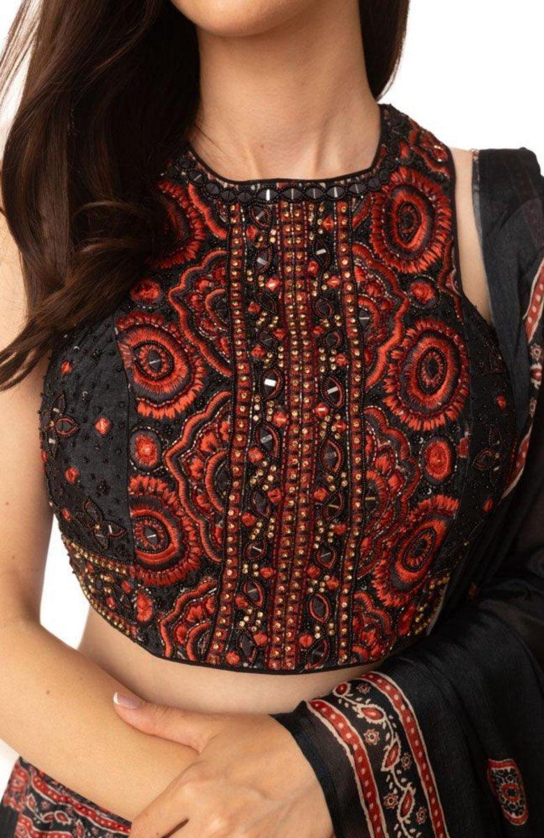 Black Lehenga with Hand Embroidered Blouse