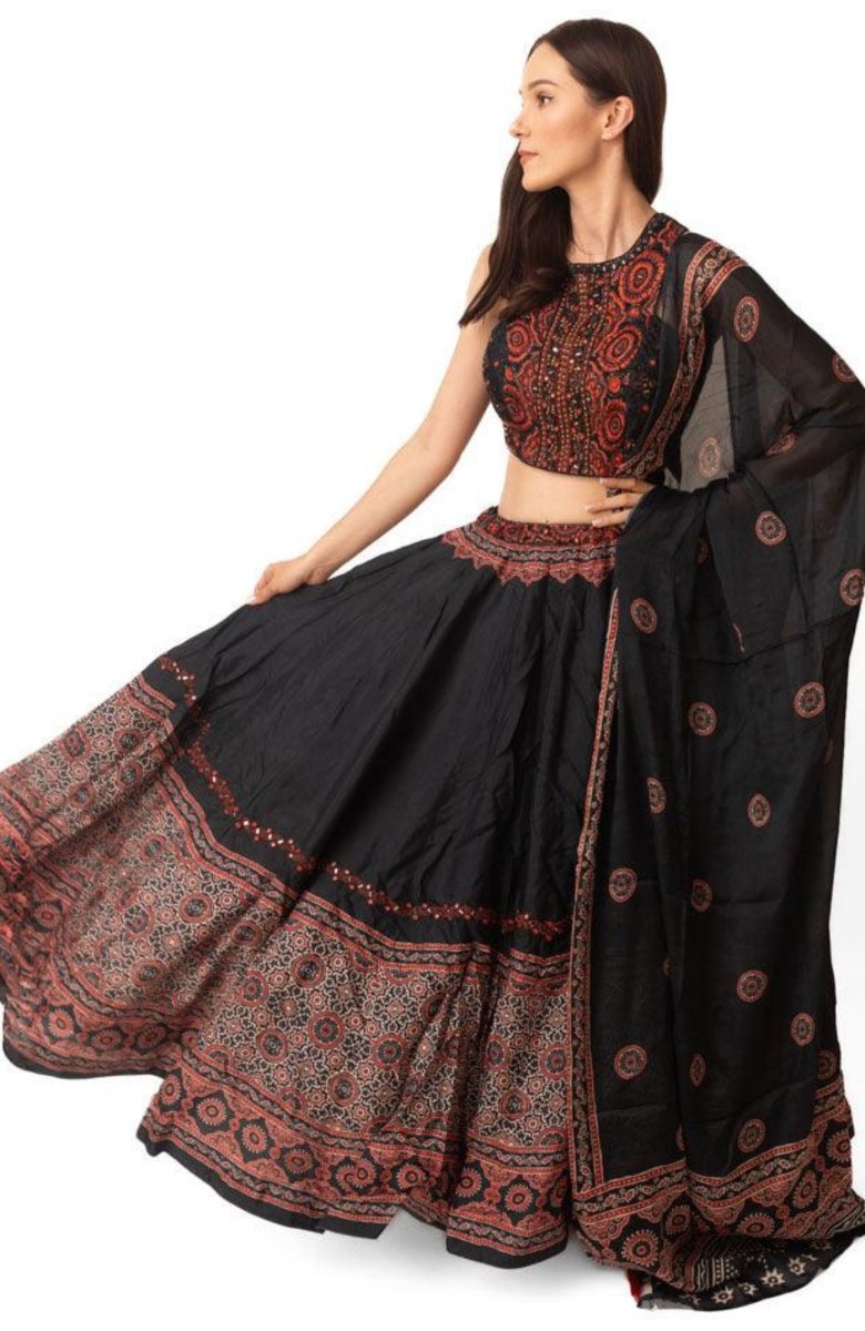 Black Lehenga with Hand Embroidered Blouse
