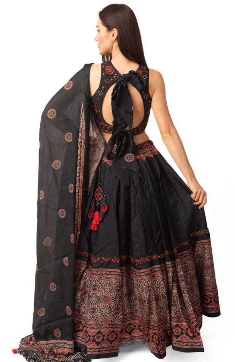 Black Lehenga with Hand Embroidered Blouse