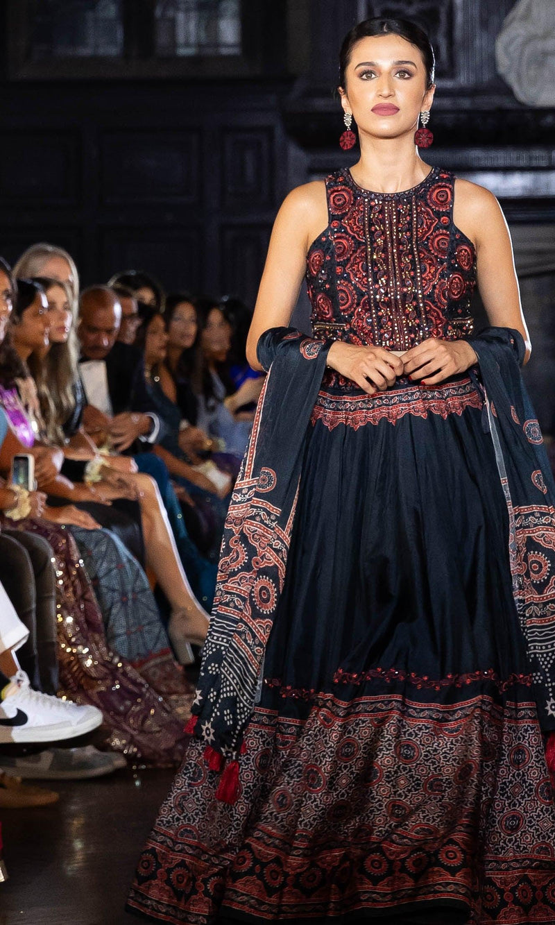 Black Lehenga with Hand Embroidered Blouse Chaniya choli RAAS
