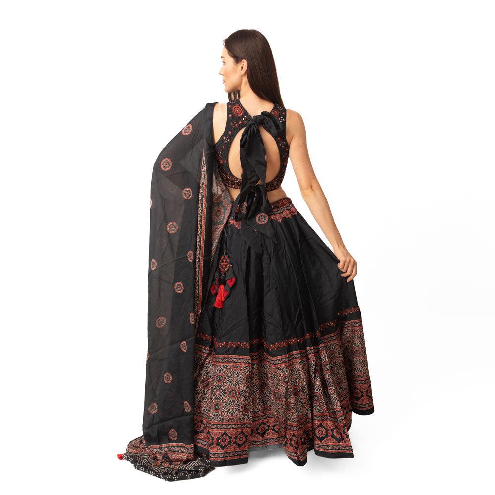 Black Lehenga with Hand Embroidered Blouse-Raas USA