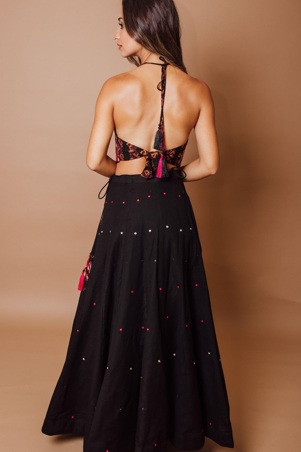 Black Mirror work Chaniya choli with Heavily Embroidered Blouse-[mirror work]-Raas