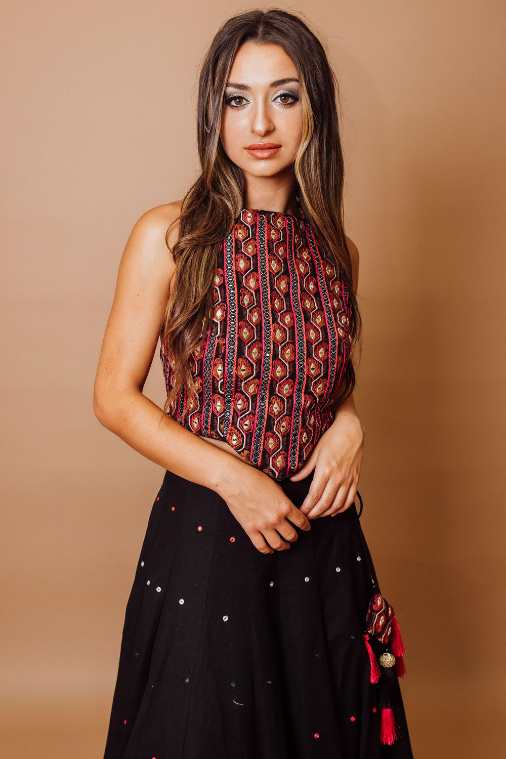 Black Mirror work Chaniya choli with Heavily Embroidered Blouse-[mirror work]-Raas