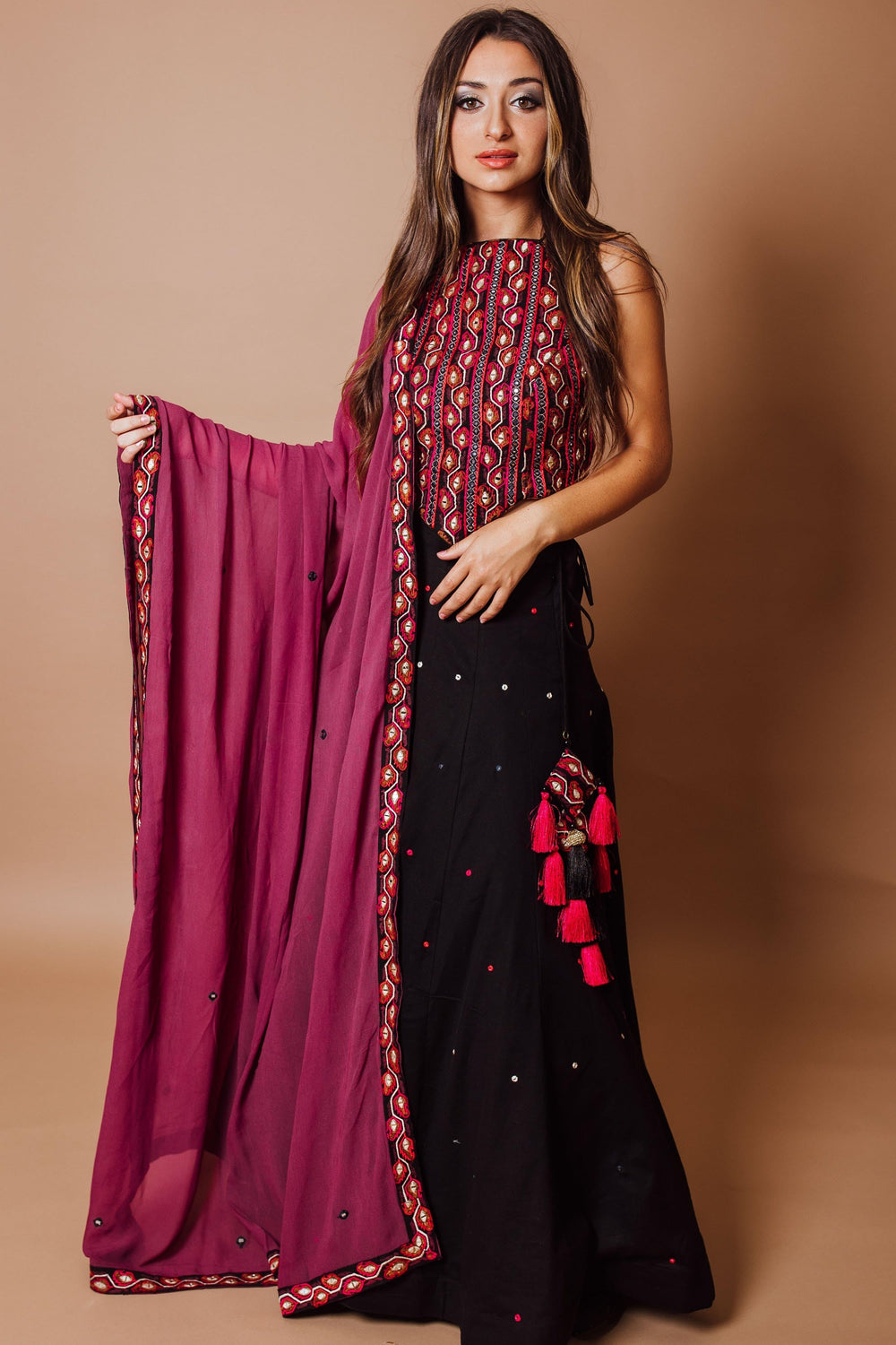 Black Mirror work Chaniya choli with Heavily Embroidered Blouse-[mirror work]-Raas