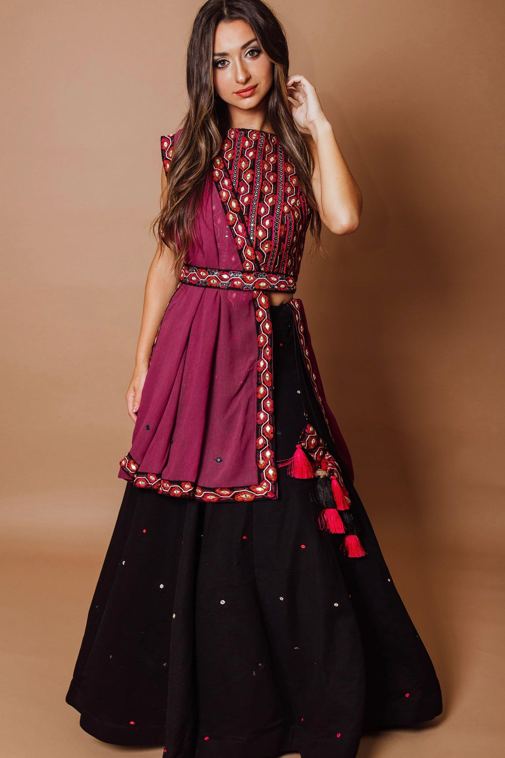 Black Mirror work Chaniya choli with Heavily Embroidered Blouse-[mirror work]-Raas