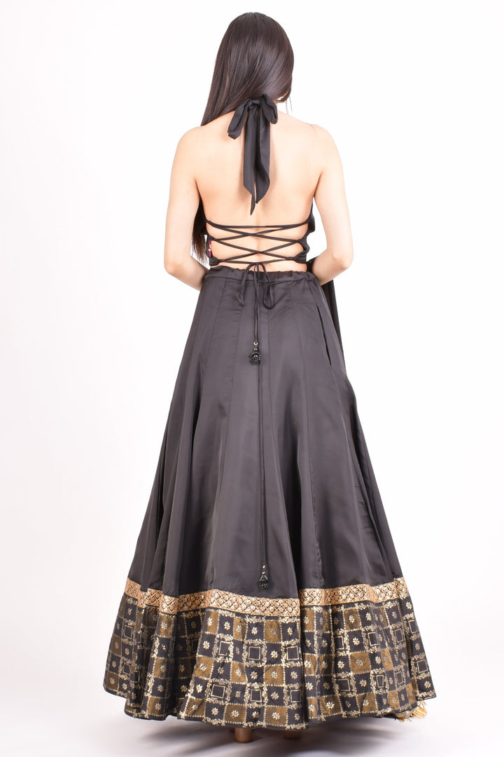 Black Modal Silk V-Neck Lehenga Choli-[comfort-first-design]-[lightweight]-Raas