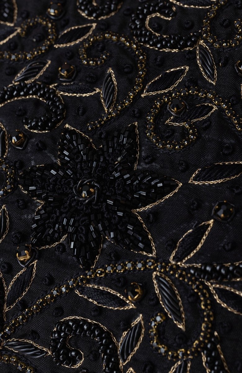 Black Pre Stitched Saree with Hand Embroidered Blouse-[pre_stitched_saree]-Raas