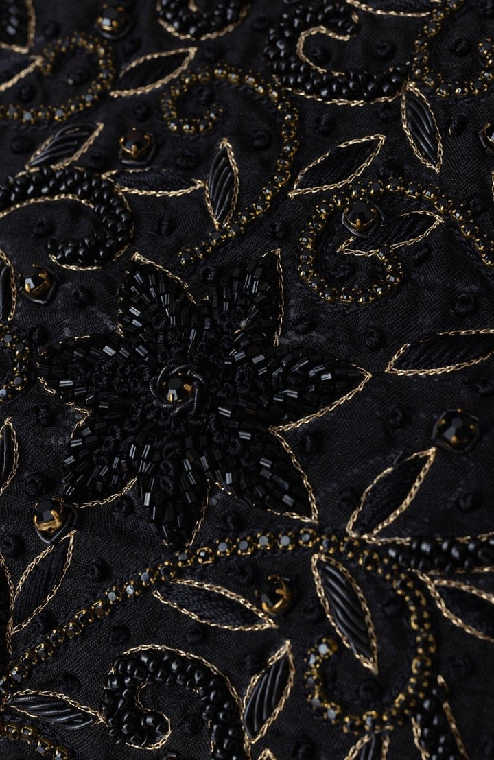 Black Pre Stitched Saree with Hand Embroidered Blouse-[pre_stitched_saree]-Raas