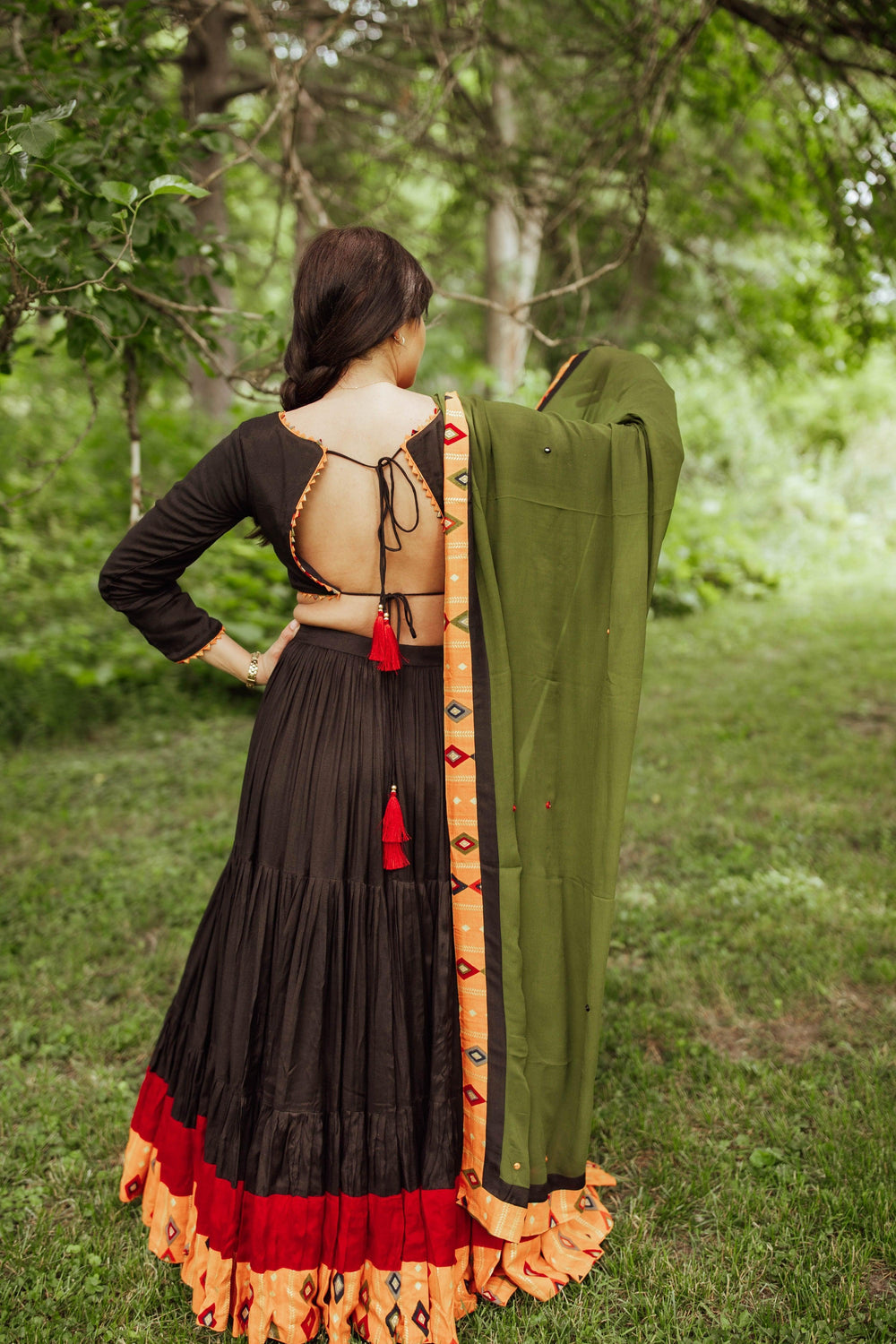 Black Red Flared Chaniya Choli Set Chaniya choli RAAS