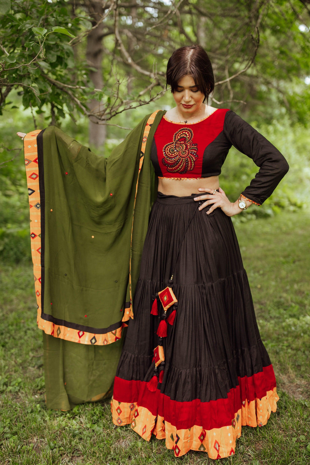 Black Red Flared Chaniya Choli Set Chaniya choli RAAS
