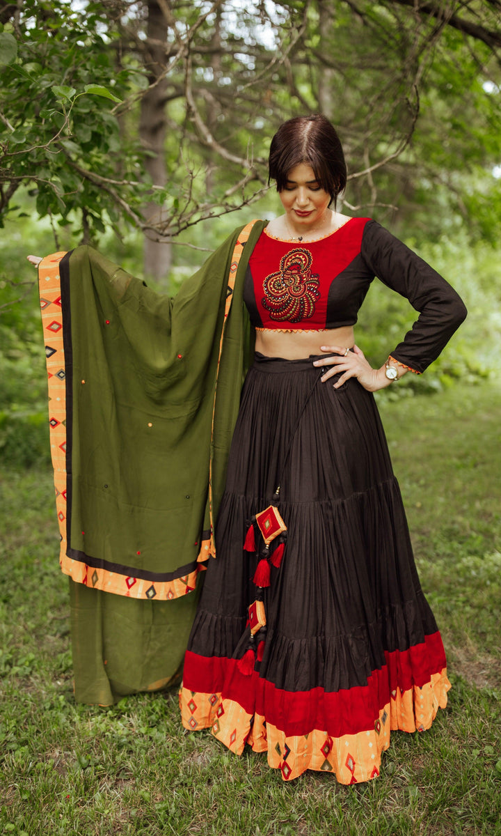 Black Red Flared Chaniya Choli Set-Raas USA