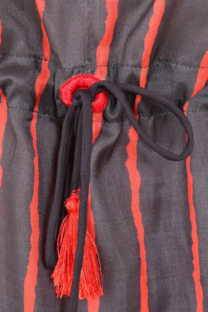 Black & Red Striped Floral Embroidered Kaftan Top RAAS