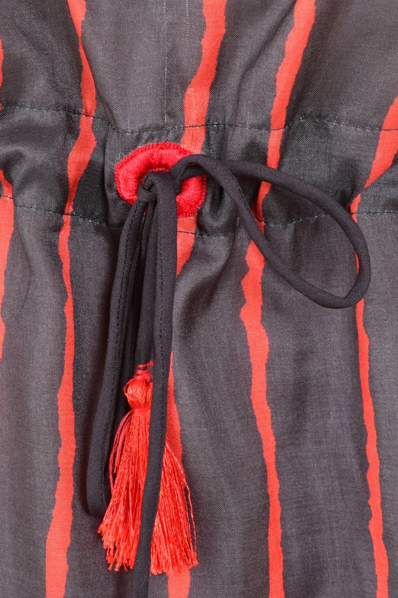 Black & Red Striped Floral Embroidered Kaftan Top RAAS