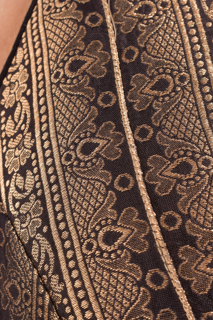 Black Ruffle Saree - Pre-Stitched Ready to Wear Saree with Jacquard Border-[ruffle_ready_to_wear_saree]-Raas