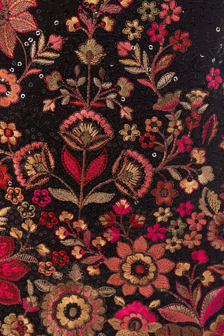 Black Short Dress with All-Over Sequins Embroidery-Raas USA