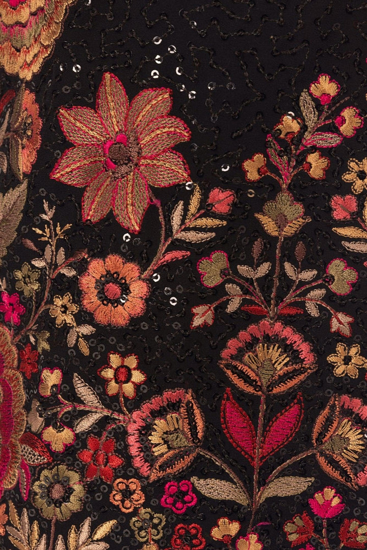 Black Slit Sequins One-Shoulder Long Dress-Raas USA