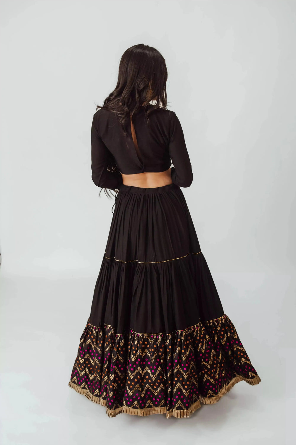 Black Tiered Lehenga Choli Set-[comfort-first-design]-[lightweight]-Raas