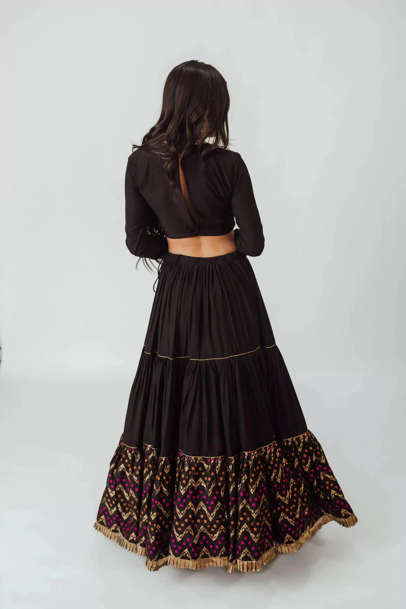 Black Tiered Lehenga Choli Set-[comfort-first-design]-[lightweight]-Raas