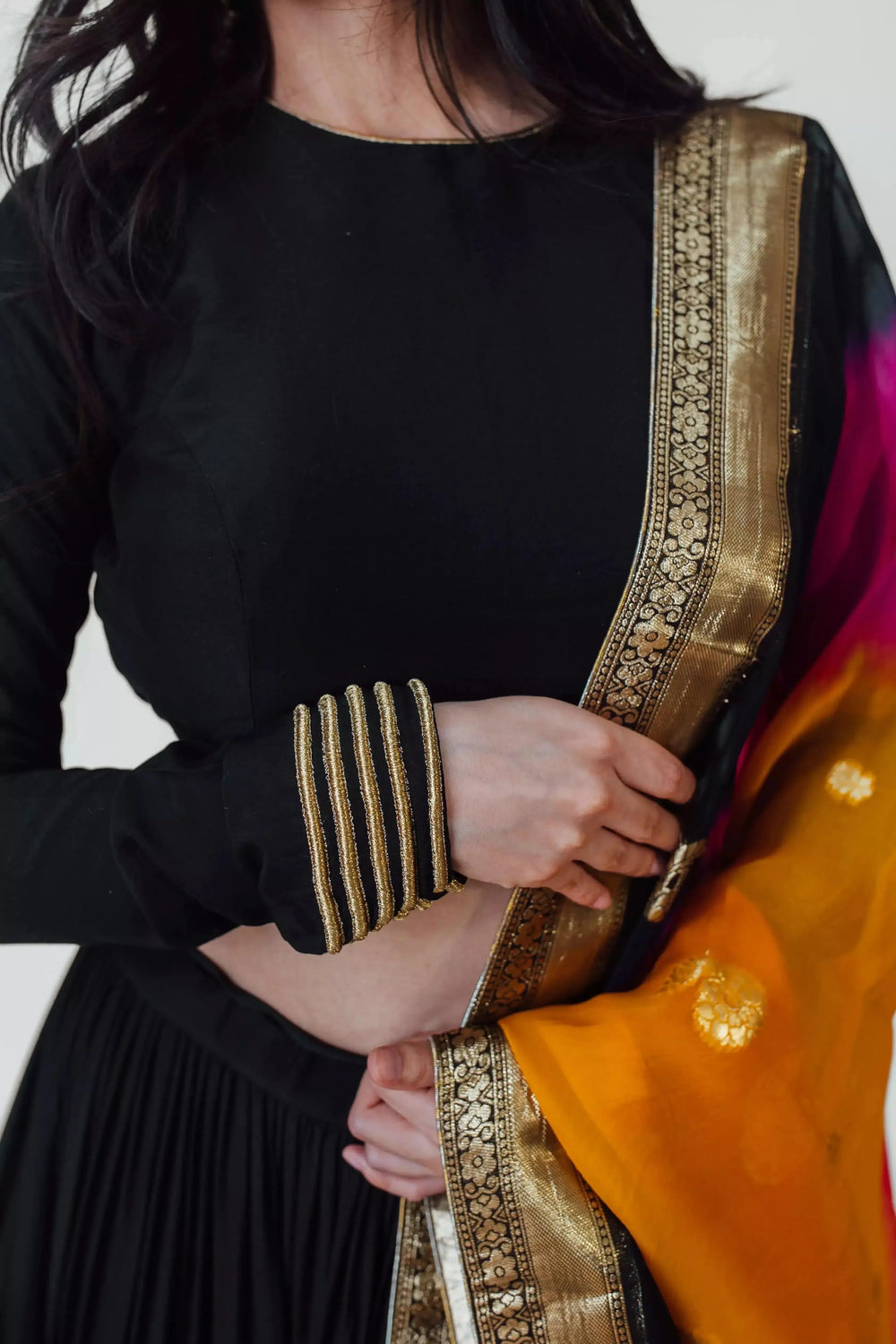 Black Tiered Lehenga Choli Set-[comfort-first-design]-[lightweight]-Raas