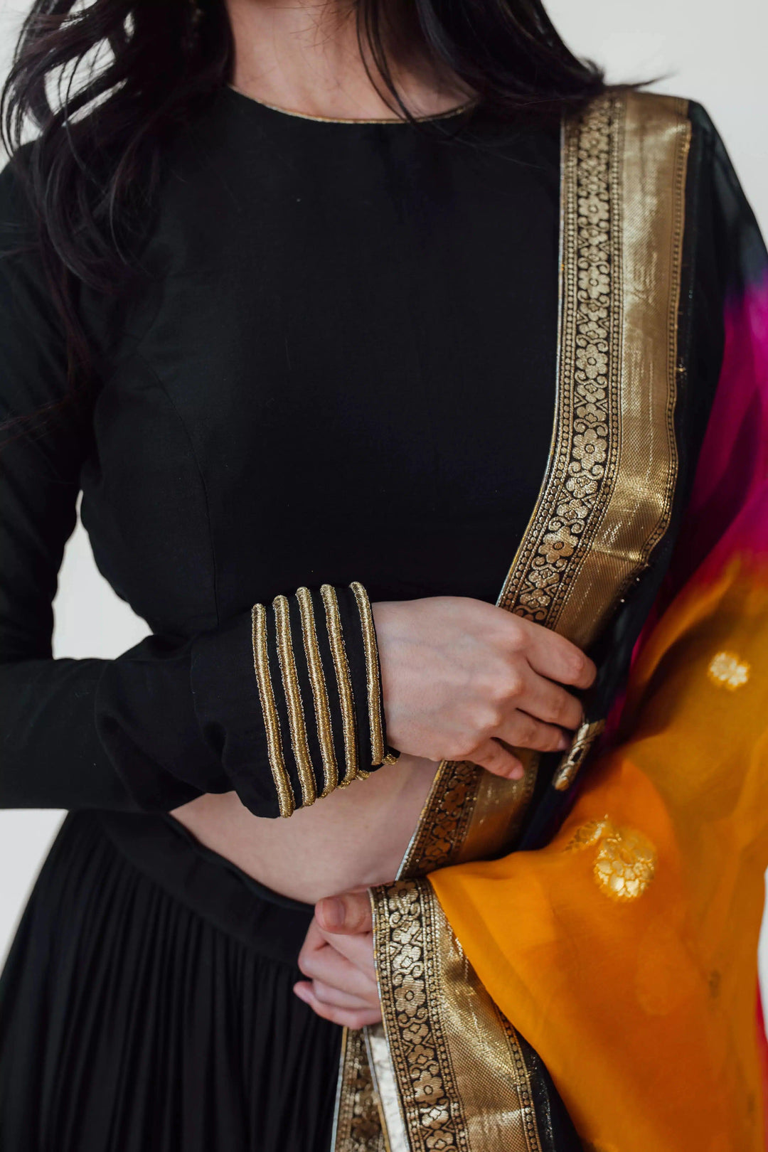 Black Tiered Lehenga Choli Set-[comfort-first-design]-[lightweight]-Raas