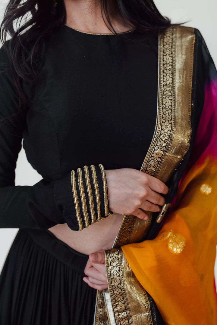 Black Tiered Lehenga Choli Set-[comfort-first-design]-[lightweight]-Raas