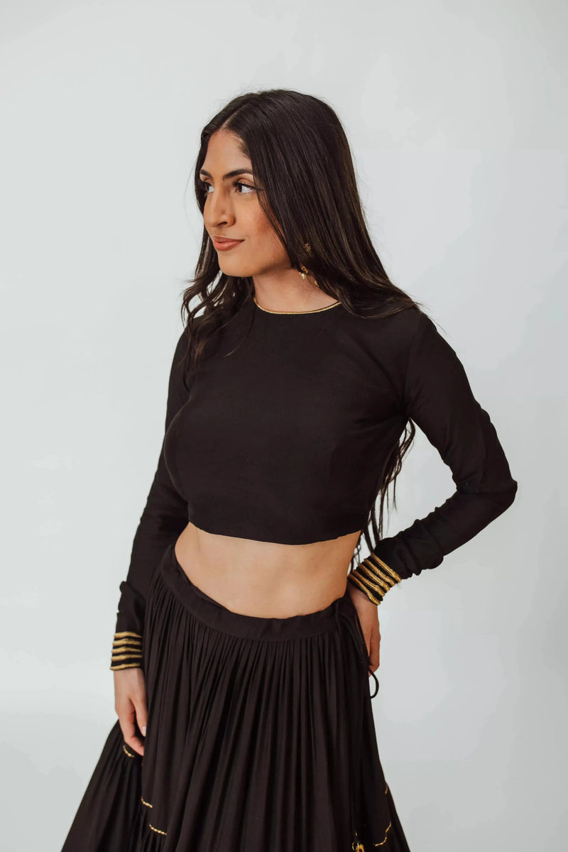 Black Tiered Lehenga Choli Set-[comfort-first-design]-[lightweight]-Raas