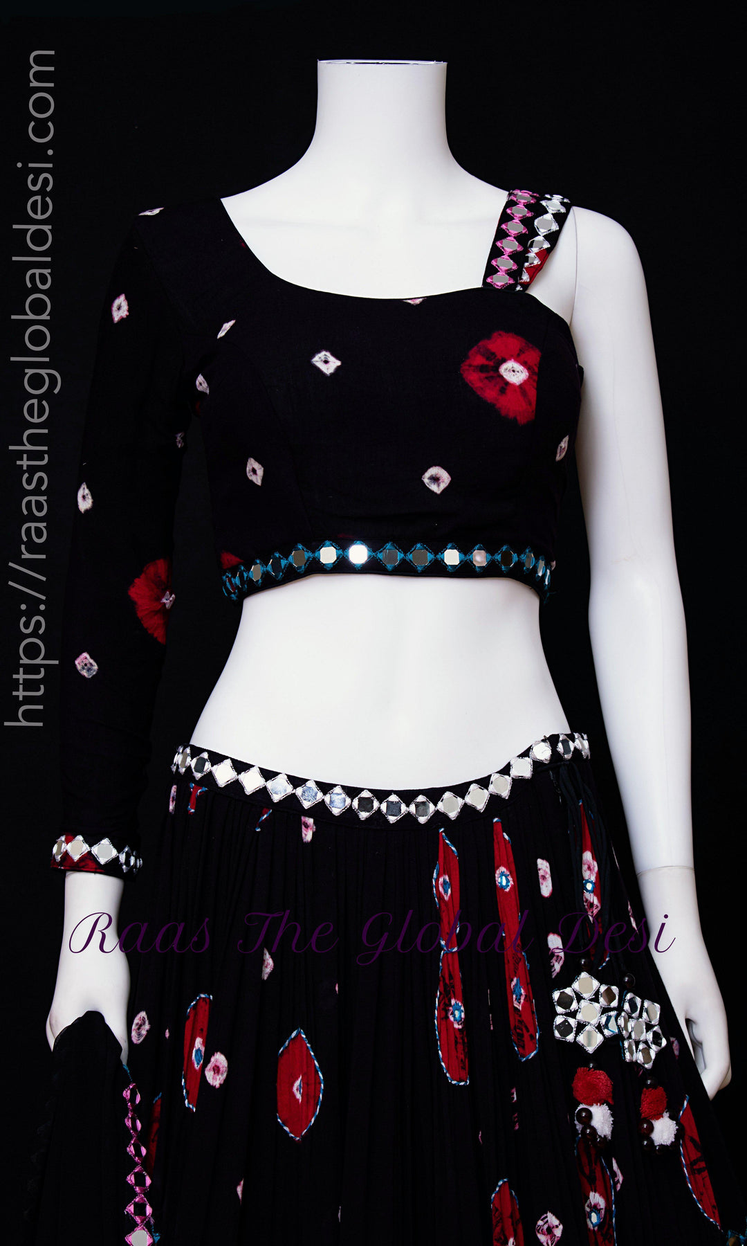 Black Tiered One Shoulder Chaniya Choli-Raas USA