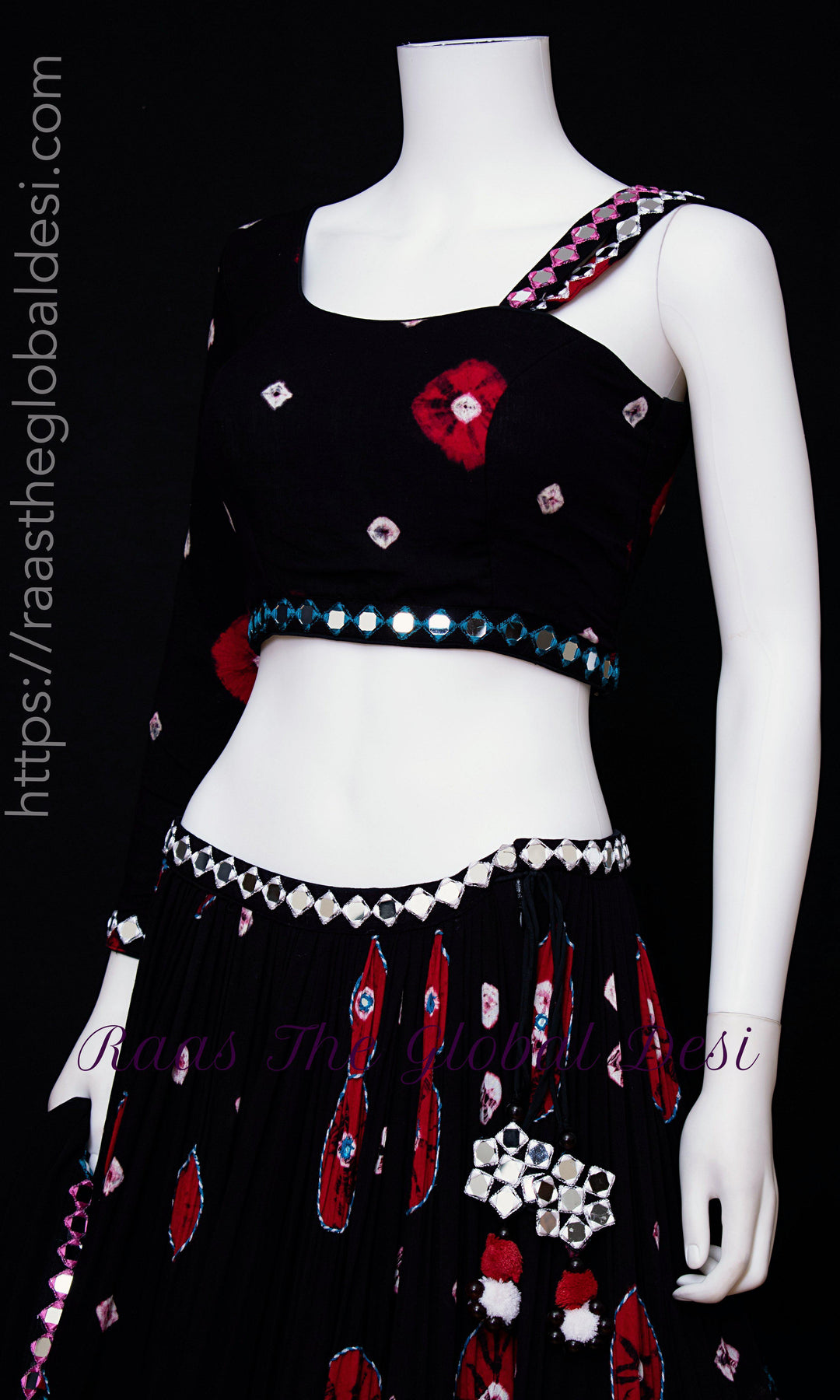 Black Tiered One Shoulder Chaniya Choli-Raas USA