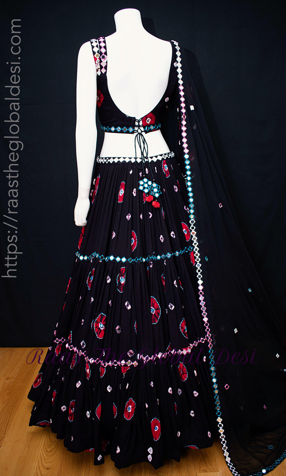 Black Tiered One Shoulder Chaniya Choli-Raas USA