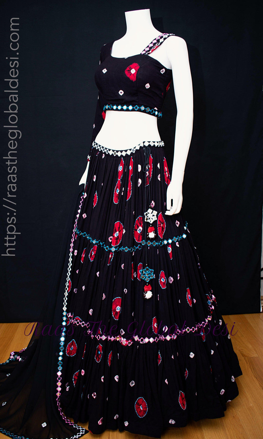 Black Tiered One Shoulder Chaniya Choli-Raas USA