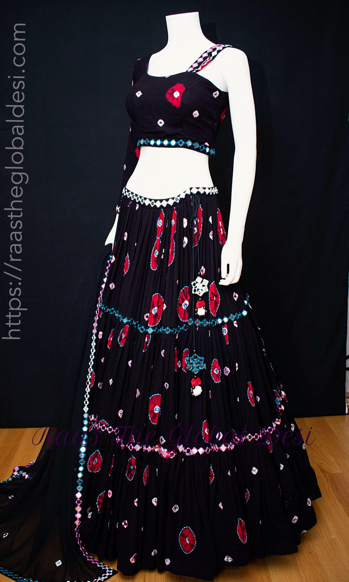 Black Tiered One Shoulder Chaniya Choli-Raas USA