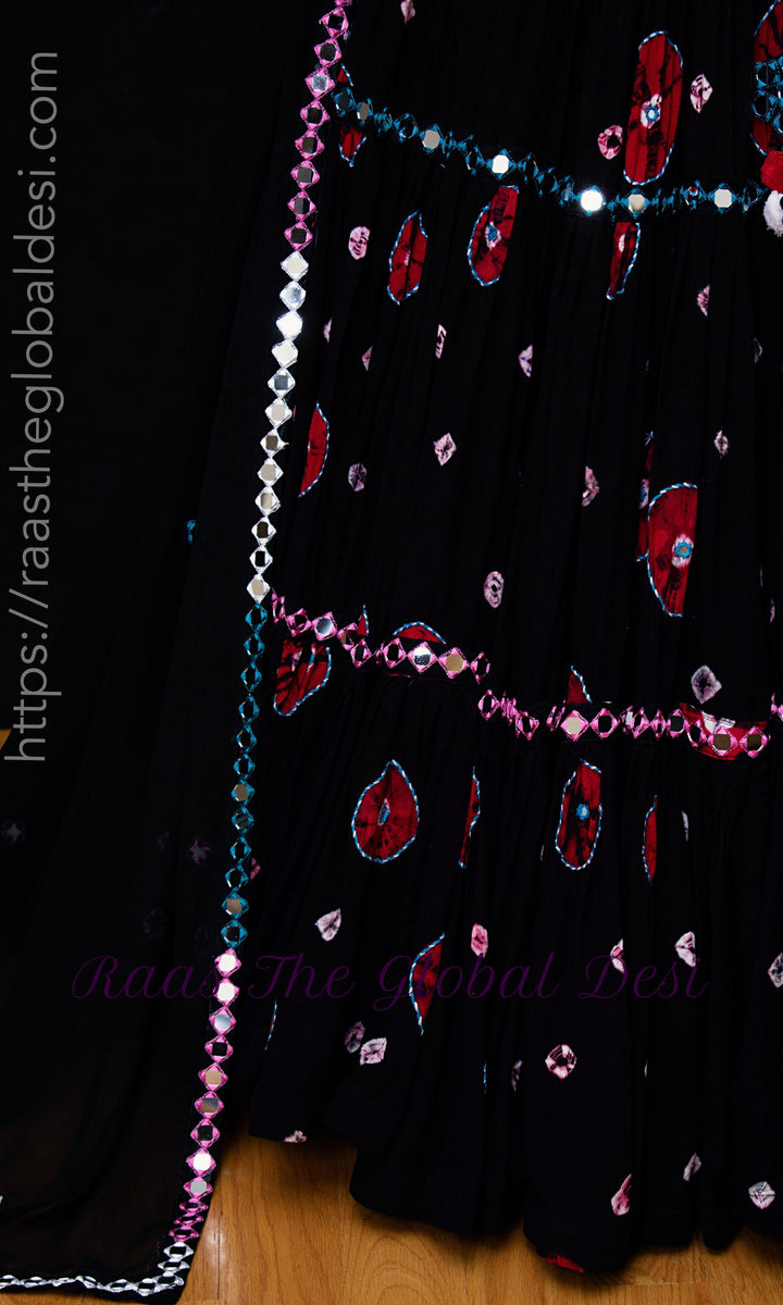 Black Tiered One Shoulder Chaniya Choli-Raas USA