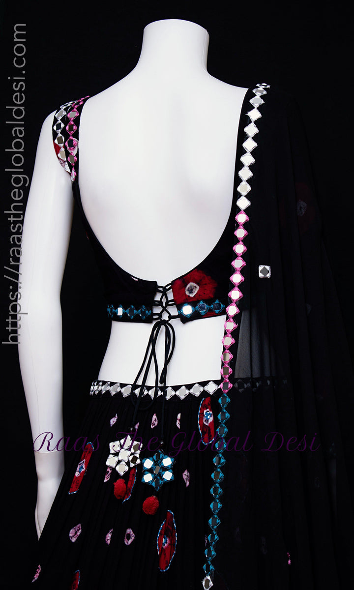 Black Tiered One Shoulder Chaniya Choli-Raas USA