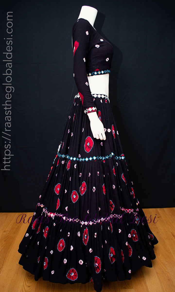 Black Tiered One Shoulder Chaniya Choli-Raas USA