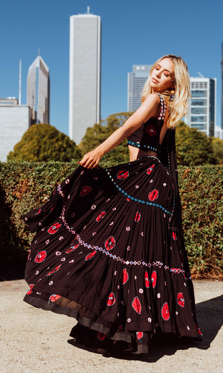 Black Tiered One Shoulder Chaniya Choli-Raas USA