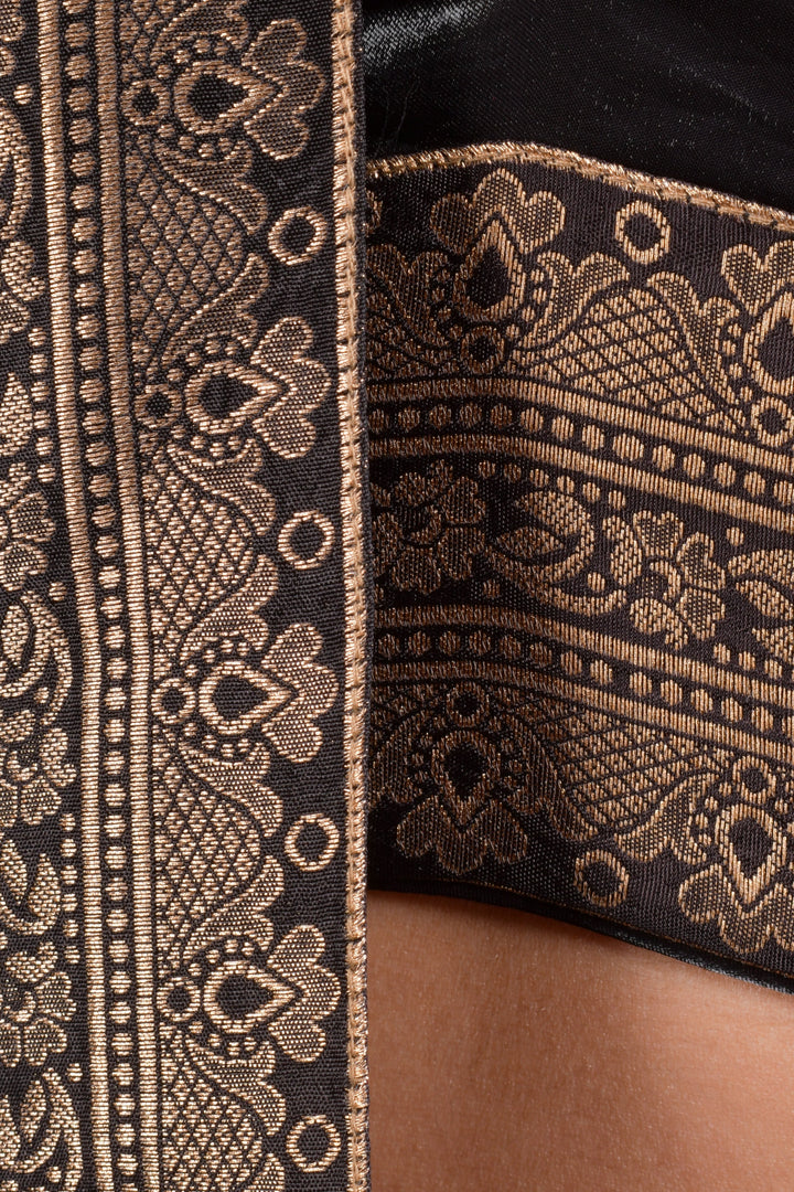 Black V-Neck Tiered Lehenga Choli Set-Raas USA