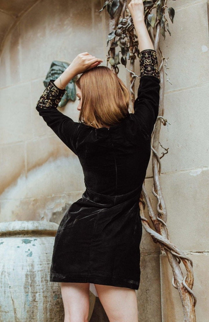 Black Velvet Dress with Hand Embroidery dresses RAAS