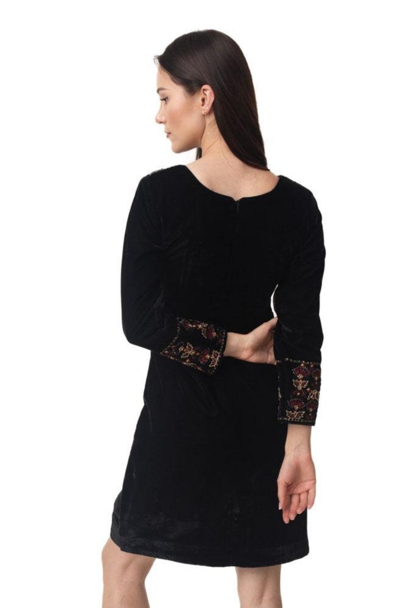 Shop Black Velvet Dress with Hand Embroidery M / Black Shop Black Velvet Dress with Hand Embroidery M / Black